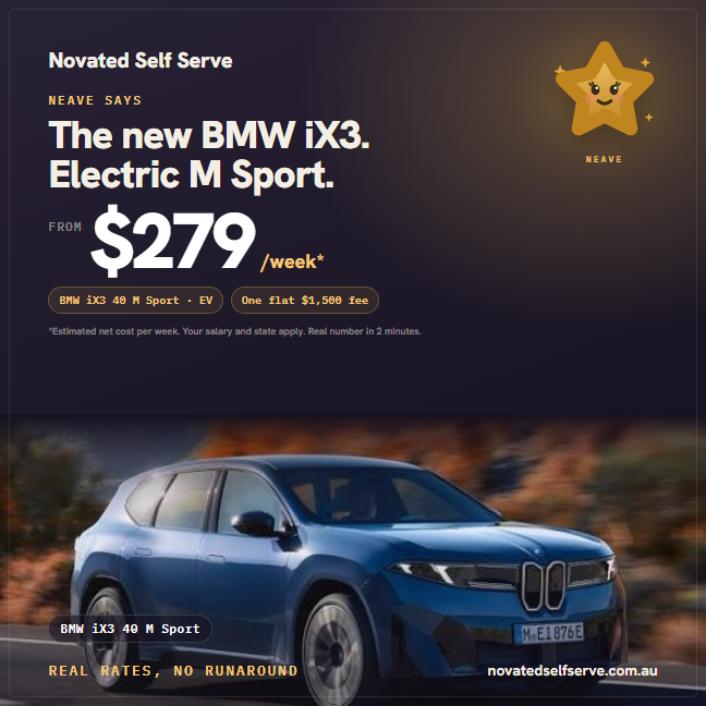 BMW iX3 40 M Sport, from $279 per week