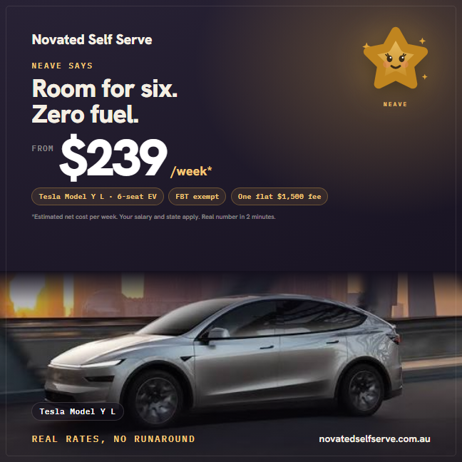 Tesla Model Y L, 6-seat EV, from $239 per week